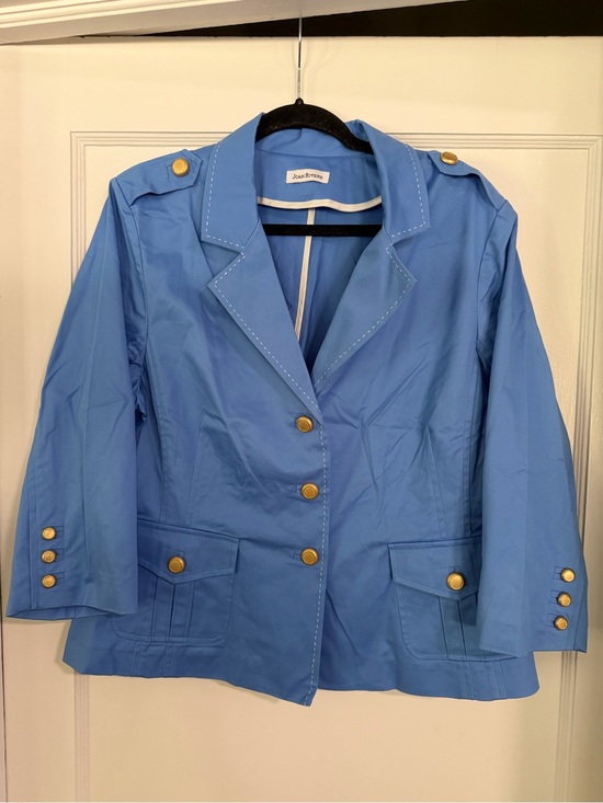 Joan Rivers Jackets & Blazers - Joan Rivers QVC Vintage Y2K Blue and White Stitched Cotton Blazer Women’s XL